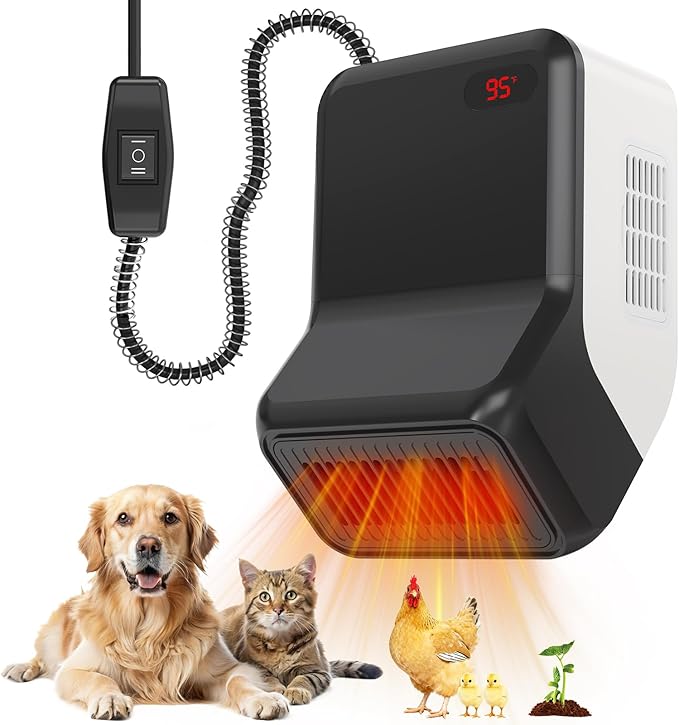 Dog house heater for chicken coop pet, adjustable temperature of 300W/600W for winter warmth, low noise, overheat protection, bite-proof wires, suitable for indoor and outdoor use