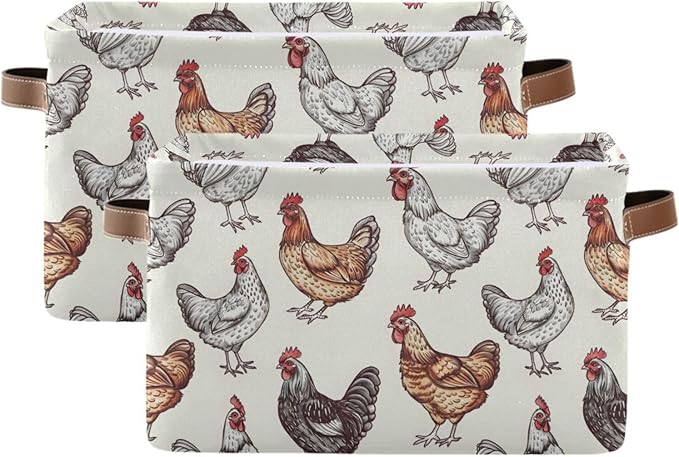 JIPONI Chickens Fabric Storage Bins for Shelves, Decorative Storage baskets for organizing, Closet Organizer with Handle for Cloth, Toys, Bedrooms, Farmhouse