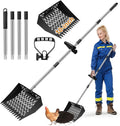 Chicken Poop Scooper for Sand 2-in-1 with Ergonomic Grip, 22 to 64" Adjustable Handle for Chicken Coop Scoop, Large 10 Inch Litter Sifting Shovel with Rake, Cleaning Tools for Coops & Animal Farm