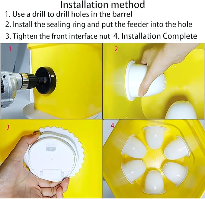 DIY Chicken Feeder, Automatic Anti-Rodent, Rainproof, No Waste, Gravity Chicken Feeder for Buckets, Boxes and Troughs (4pcs White)