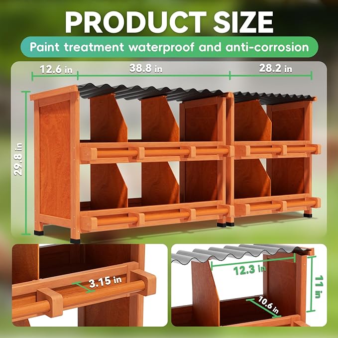 Chicken Nesting Boxes,10 Compartments Wooden Nesting Boxes for Chickens,Laying Boxes for Hens Ducks Poultry Protect Eggs Chicken Coops Easy Egg Collection (10 Hole)