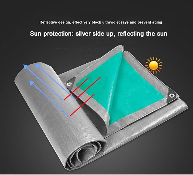Heavy Duty Tarp Tarpaulin Reinforced Eyelets,Thick 0.32mm PE Waterproof Silver Tarp Sheet Cover,for Kennels Chicken Coop Fishpond Hay Log Pile Roof Trailer Outdoor Furniture (3x6m/10x20ft)