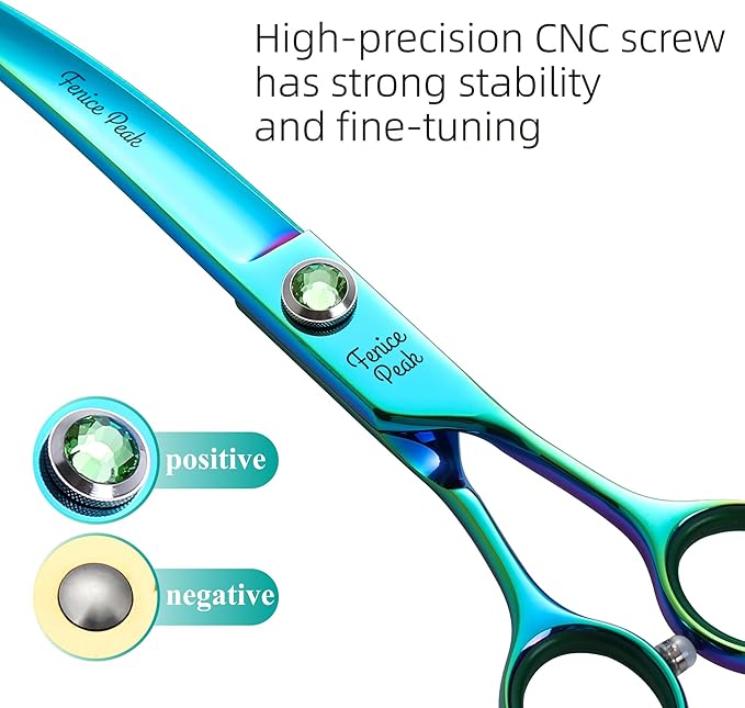 Fenice Peak Green Dog Grooming Scissors Set Straight Thinning Curved and Chunker Shears 4PCS Kit with Simulated Emerald Screw 440C Trimming Shears Durable and Sharp