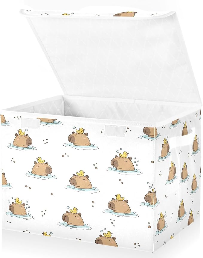 Capybaras Ducks Water Storage Bins with LidsCute Foldable Storage Basket with Handles Collapsible Large Fabric Organizer Containers for Clothes Shelves Closet Office Home