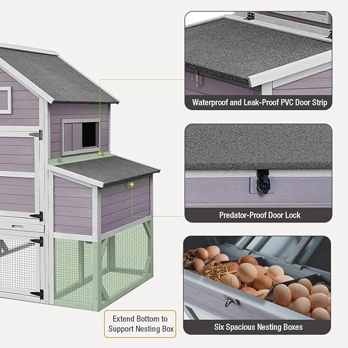 55ft² Chicken Coop - Super Large Chicken Tractor, Chicken House with Run, Wooden Hen House Poultry Cage with 6 Large Nesting Boxes, 6 Perches for 8-10 Chickens