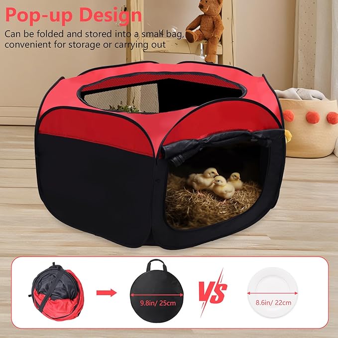 Brooder Box for Chick, Portable Baby Chicken Coop with Double Door and Zippered Cover, Small Animal Playpen Brooding Up to 15 Chicks, Ducklings, Waterproof Breathable Poultry Habitat Supplies