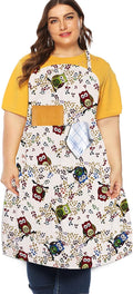 Sanlykate Extra Large Canvas Cotton Apron for Men & Women, Plus Size Durable Aprons with 2 Pockets, Adjustable Bib Machine Washable Oversized Aprons for Baking, Cooking, Painting - Owl