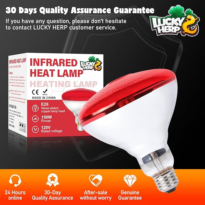 LUCKY HERP Heat Lamp Bulbs for Chickens, 150W Infrared Heat Lamp 1 Pack, Red Heat Lamp Bulbs for Reptiles, Pets, Brooder Coop and Poultry
