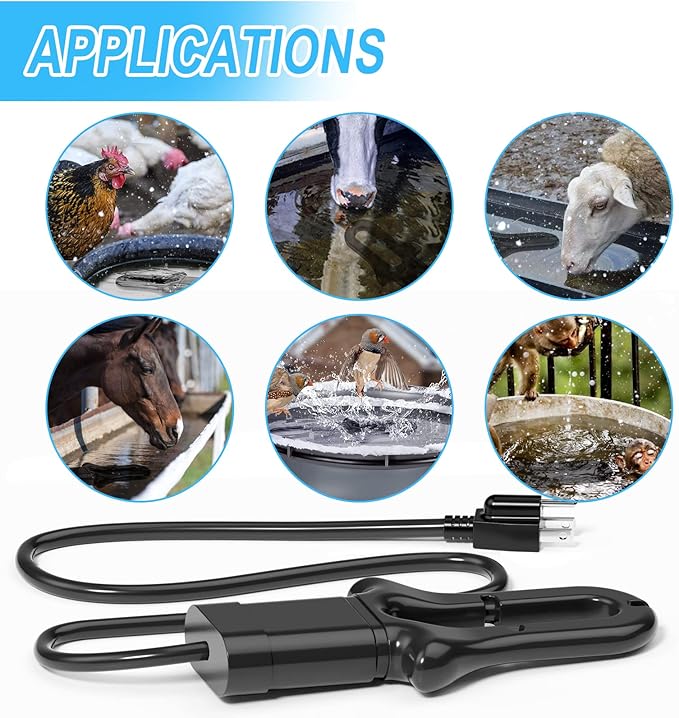 500W De-icer Submergible Bird Bath Heater Aluminum Cast for Livestock Poultry Horses, Cows, Birds, Wildlife Drinking Indoor Outdoors in Winter with 9.8 Foot Cord Birdbath Water Heater
