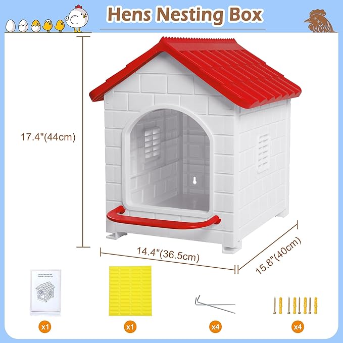 Nesting Boxes for Chicken, Plastic Single Compartment Chicken Nesting Box for Laying Eggs for Hens, Ducks and Poultry - Red