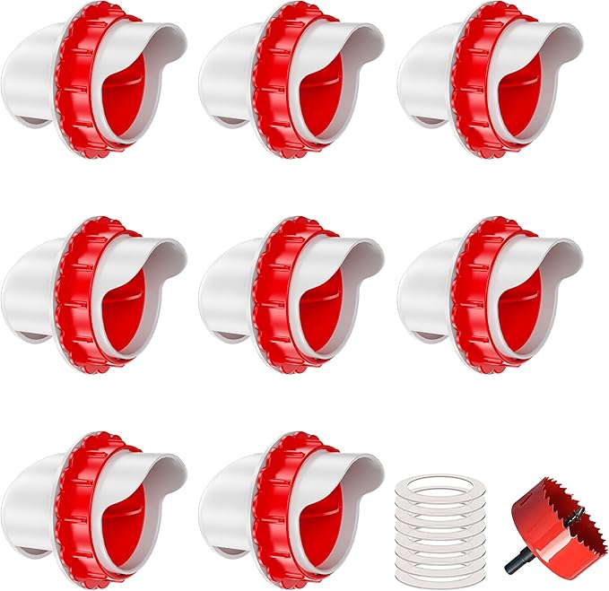 DIY Chicken Feeders No Waste, 8 Ports Poultry Feeder with Hole Saw for Buckets Troughs Red