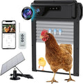 Automatic Chicken Coop Door with HD Camera, Solar Powered 5000mAh Battery - Door Opener with Remote, Timer & Anti-Pinch Sensor, App-Based Monitoring (Black)
