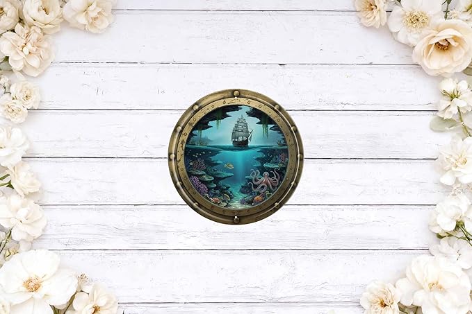 LMDDFZS Sailboat Octopus Metal Sign 8x8in Round Nautical Plaque for Beach House Wall Decor Marine Gift