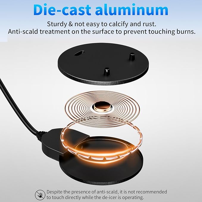 Submergible Chicken Waterer Heater, 250Watt Thermostatic Control Heated Chicken Waterer Deicer, Aluminum Aluminum Poultry Water Heater Mini Size Water De-icer for Duck Goose Bird Cow Horses Livestock