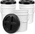 ePackageSupply 5 Gallon White Bucket with Black Gamma Seal Screw on Airtight Lid | Made in USA | Food Grade | Heavy-Duty HPDE Plastic | Durable 90 Mil Pail | Easy Stack and Store | BPA Free (3 Count)