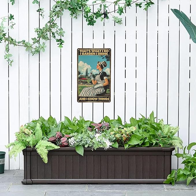 That's What I Do I Garden I Drink And I Know Things Metal Sign Vintage Tin Sign Funny Wall Decor for Garden Yard Fence Kitchen Home 12×8 Inch