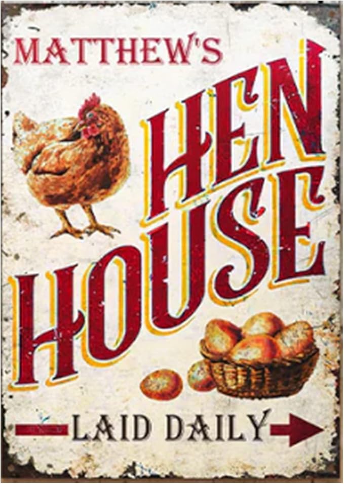 Personalized Fluffy Butt Hut Chicken Coop Sign, Custom Farmhouse Metal Sign with Spoiled Hens Wall Art, Funny Backyard Chicken Decor for Coop, Barn, Farm, Rustic Vintage Style DS1
