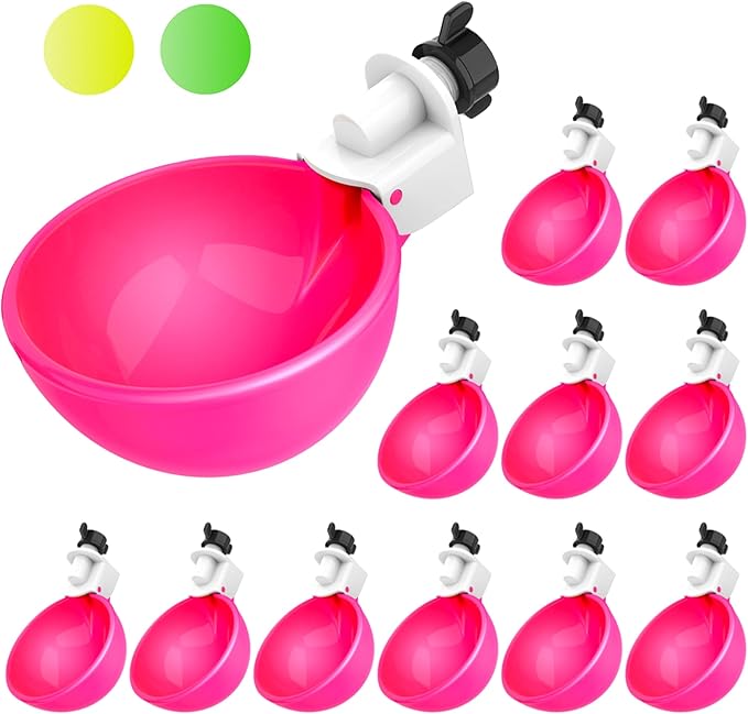 Lil'Clucker - Large Automatic Chicken Waterer Cups Suitable for Ducks, Geese, Turkeys, and Bunny Rabbit - Water Feeder Kit - Poultry Waterer (Pink, 12 Pack)
