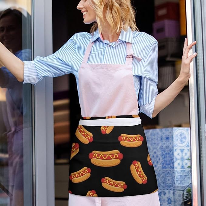 Unisex Apron for Cooking Server Waitress Half Waist Apron with 3 Pockets