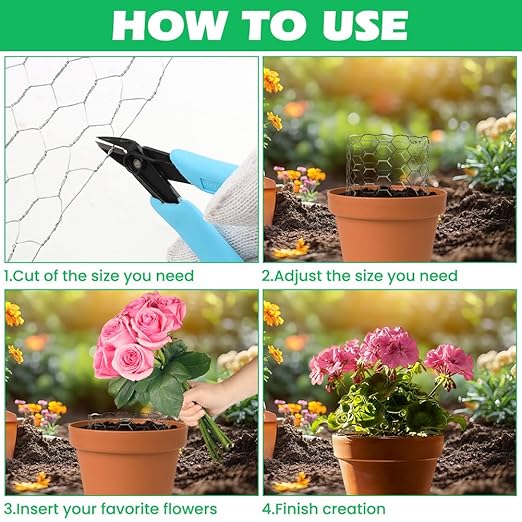 Floral Chicken Wire for Craft, 4 x 118 Inch Lightweight Mesh Netting with Plier,Gloves,Ties, 2mm Thickness Chicken Wire Fence Netting for Garden Poultry, Protect Plant, DIY Craft