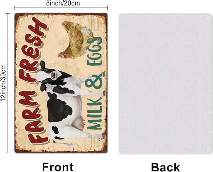 SUPERDANT Farm Fresh Tin Sign Cow Chicken Vintage Metal Tin Signs Funny Metal Wall Art Painting Iron Decor for Dining Room Farmhouse Kitchen Pantry Outdoor Wooden Fence Wall Decoration