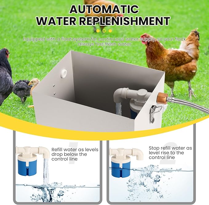 2.6 Gal Automatic Chicken Waterer Stainless Steel Poultry Water Dispenser with Stand, Auto Filling Chicken Watering Systerm