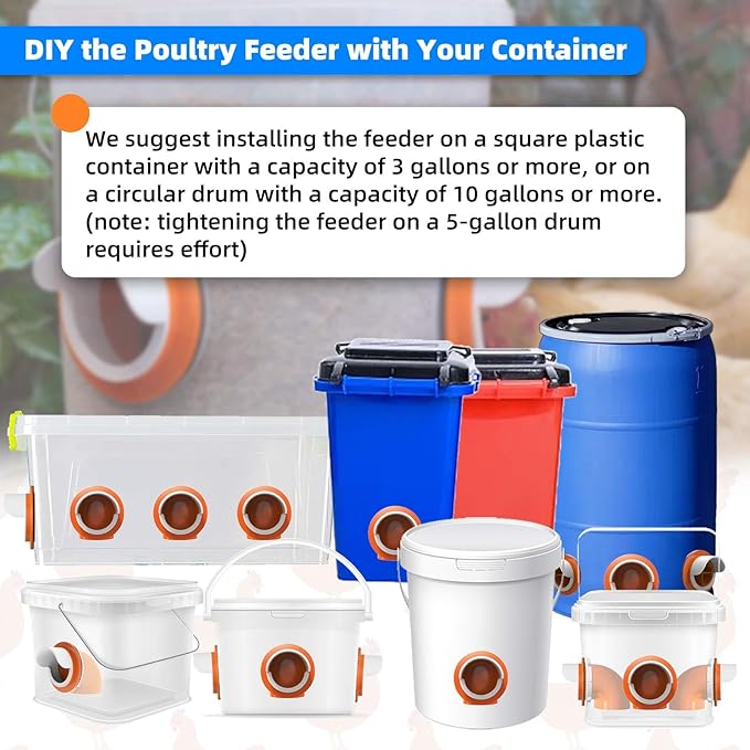 Large Chicken Feeder No Waste & Duck Feeder, DIY Automatic Chicken Feeder Port with Cover Kit (6 Pack with Caps & Hole Saw)
