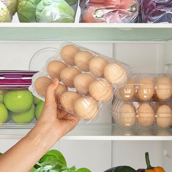 100 Pack Clear Plastic Egg Cartons, Reusable Stackable Egg Containers for Farm, Market & Fridge Storage, 3×4 Grid