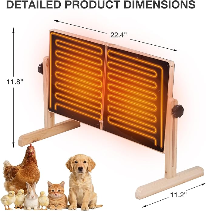 Foldable Chicken Coop Heater, 120W Waterproof Radiant Heater with Dual Plates, Adjustable Temp 70–190℉ for Winter Chicks