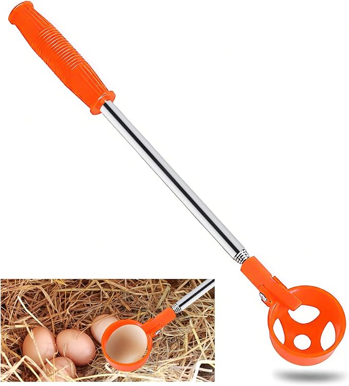 Egg Grabber for Chicken Eggs – Extendable Stainless Steel Egg Picker Tool with Non-Slip Handle,195cm/76.8inch Egg Scooper Tool for Chicken coop, Poultry Nest, and Farm Use