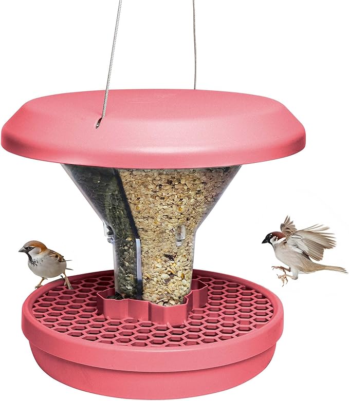 SWISSINNO Bird Feeders - No Mess Hanging Bird Feeder for Outdoors - Smart Birds Davos Spill Proof Wild Cardinal & Small Bird Feeder with Integrated Seed Catcher Tray - Dual Chamber - Dusty Rose