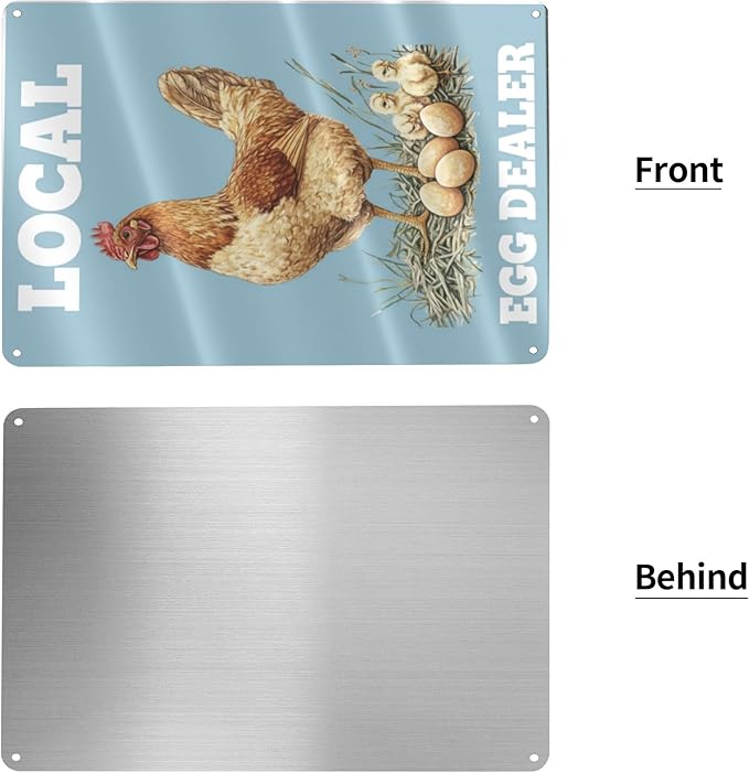 Local Egg Dealer Funny Chicken Coop Sign Farm Fresh Eggs Aluminum Sign Humorous Poultry Farm Decor Gift for Chicken Lovers Rustic Metal Sign 8x12 Inches Style-02