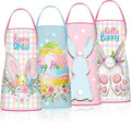 4 Pack 23x30 Inch Easter Bunny Eggs Aprons Buffalo Plaid Aprons Vintage Chef Bib Adjustable Washable Kitchen Aprons(Vivid Style)