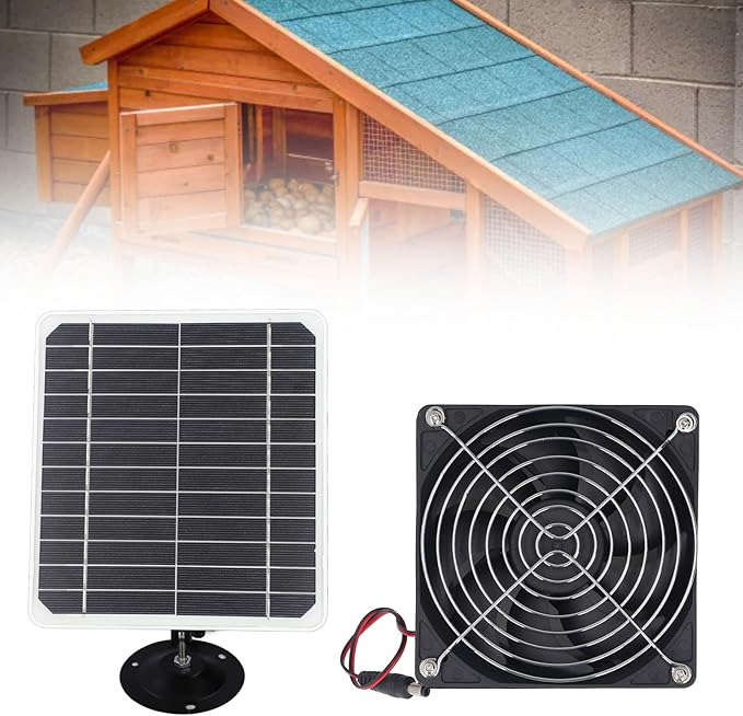 ZJchao 50W Solar Powered Exhaust Fan, 12V Solar Panel with 6.5 Inch Ventilation Fan for Outside Greenhouse Chicken Coop Shed Pet House