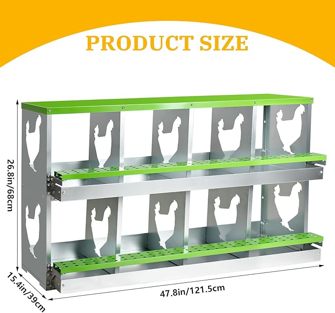Chicken Nesting Box for Laying Eggs,Wall-Mountable Chicken Coop Nesting Boxes,8 Hole Roll Away Nesting Boxes,with Large Vented Holes,for Chickens,Ducks,Large Egg Laying Boxes (Green 8 Hole)