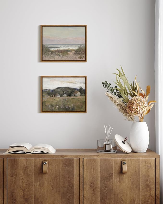 InSimSea Framed Canvas Art, Abstract Serene Countryside Scene, Mid Century Modern Decor for Living Room, Bedroom, Office - 8x10in