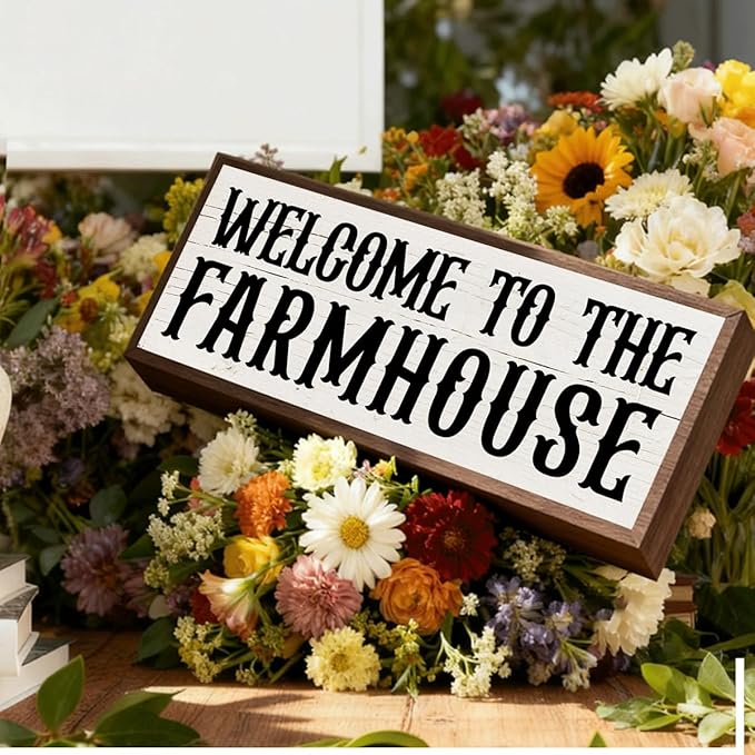 Welcome to the Farmhouse Sign, Country Style Welcome Decor for Home, Front Door Porch Entryway Decors, Cottage Decor, Housewarming Decoration 9.5x3.1x1 inches