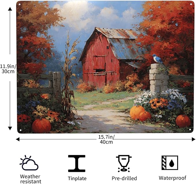 Rustic Red Barn Metal Plaque Signs, 12X16 Inch Vintage Tin Exquisite Artistic Poster, Classic Oil Painting Styles,Perfect For Porch, Cabin, And Country Kitchen Wall Art Decoration