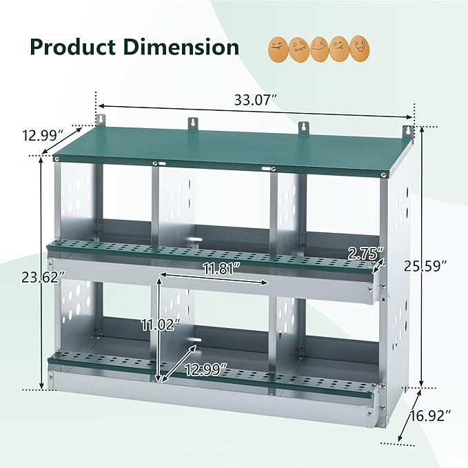 Chicken Nesting Box, 6 Compartment Wall Mount Metal Chickens Laying Boxes for Hens, Ducks, Roll-Out Egg Collection for Chicken Coop, Backyard, Farms,Style 1,Green