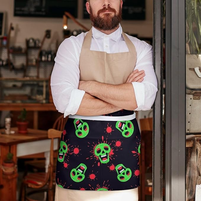 Server Apron with 3 Pockets Waist Waiter Waitress Half Apron Short Aprons