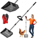 Chicken Poop Scooper & Rake 2-in-1,Metal Coop Shovel 10 inches Sand Sifting Shovel, Chicken Coop Scooper, Adjustable Stainless Steel Handle (35" to 62"), Cleaning Tools for Chicken Coops