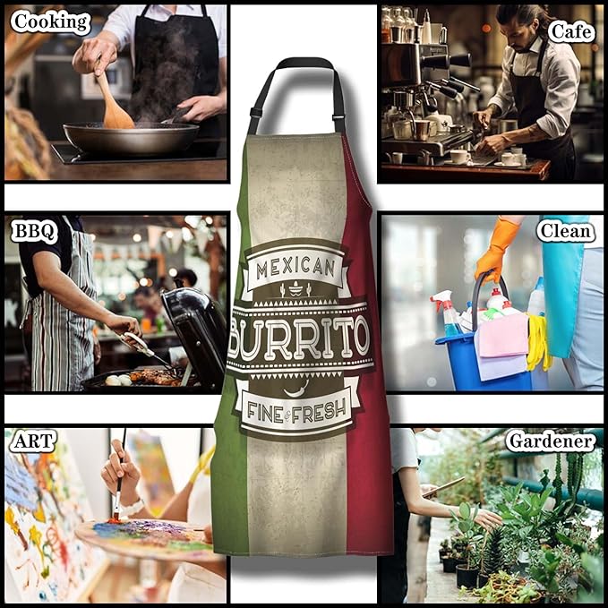 Paint Apron for Women Mexican Burrito Food Grilling Aprons for Men for Kitchen Cooking Restaurant BBQ Painting Crafting Gardening 27” (W) x 31” (H), Waterproof Aprons