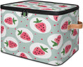Storage Cubes with Lid Fabric Storage Bins Boxes PU Leather Handles, Strawberry Closet Organizer Container Foldable Washable Shelf Cloth Basket, Fruits Cute