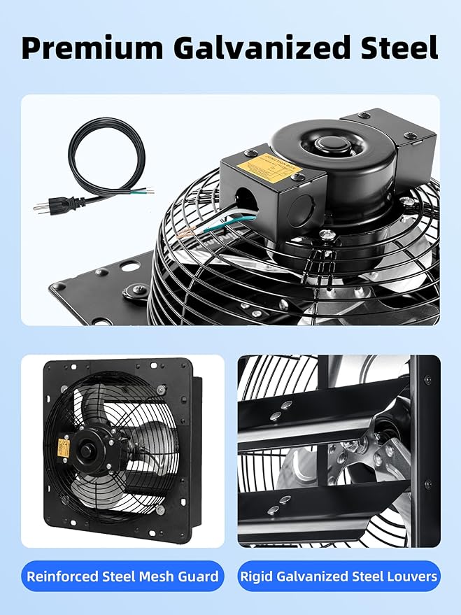 8 Inch Shutter Exhaust Fan, 760 CFM High-Speed Wall Mounted Exhaust Fan, 40dB Quiet Cooling Ventilation Attic Fan for Shed, Garage, Greenhouse, Basement, Chicken Coop, Generator Room, Black
