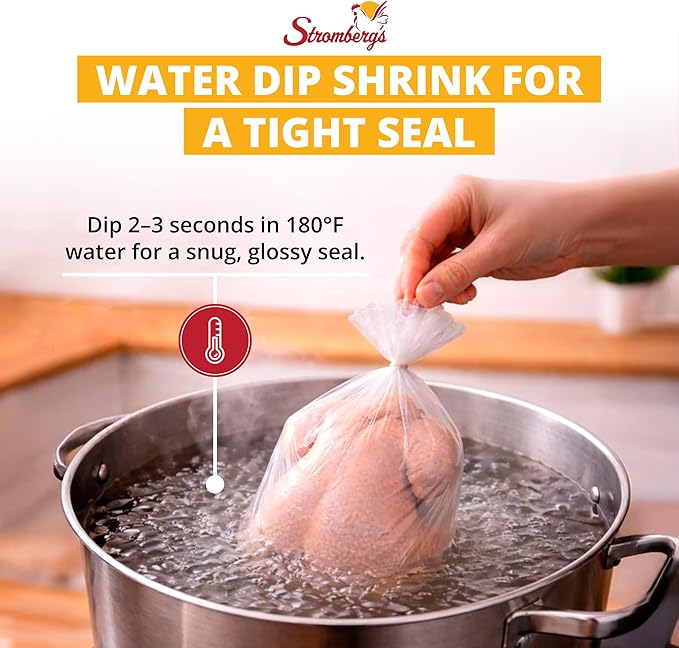Stromberg's Small Turkey Heat Shrink Bags, Large Chicken Poultry Freezer Storage Bags, 14" x 24" Food Safe 65 Micron Shrink Wrap for Water Dip Sealing, Minimizes Freezer Burn & Punctures, 25 Pack