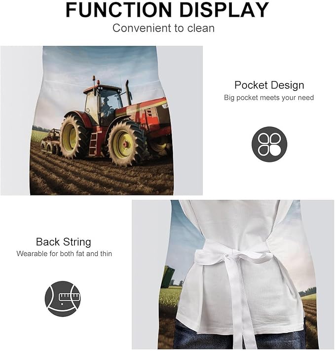 Tractor Farm Apron with Pockets Water And Oil Resistant Kitchen Aprons Professional Adjustable Bib Apron for Women Men