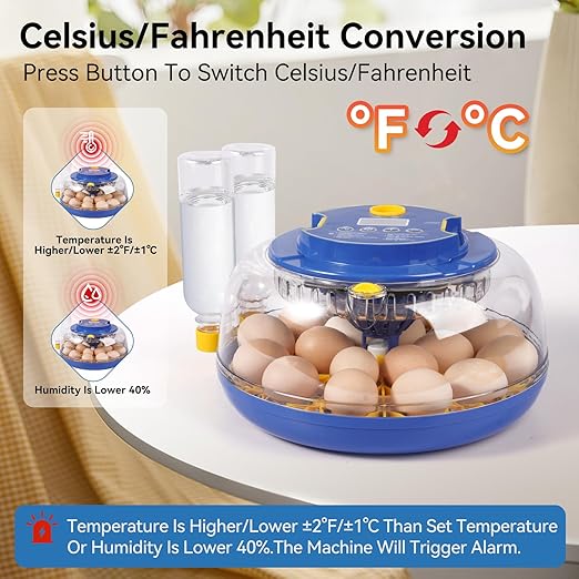 18 Egg Incubators for Hatching Eggs, Chicken Egg Incubator with Automatic Egg Turning and Temperature Humidity Control, 360° Clear View Lid or Home, Farm, Classroom, Hatching Chicken, Duck,Quail,Goose