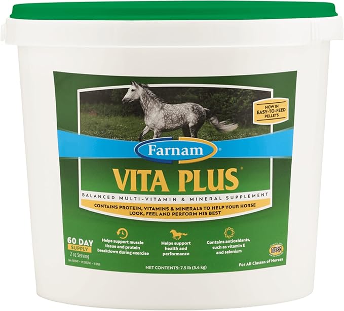 Farnam Vita Plus Balanced Multi-Vitamin & Mineral horse Supplement, Provides balanced nutrition to support overall health and performance, 7.5 pounds, 60 day supply