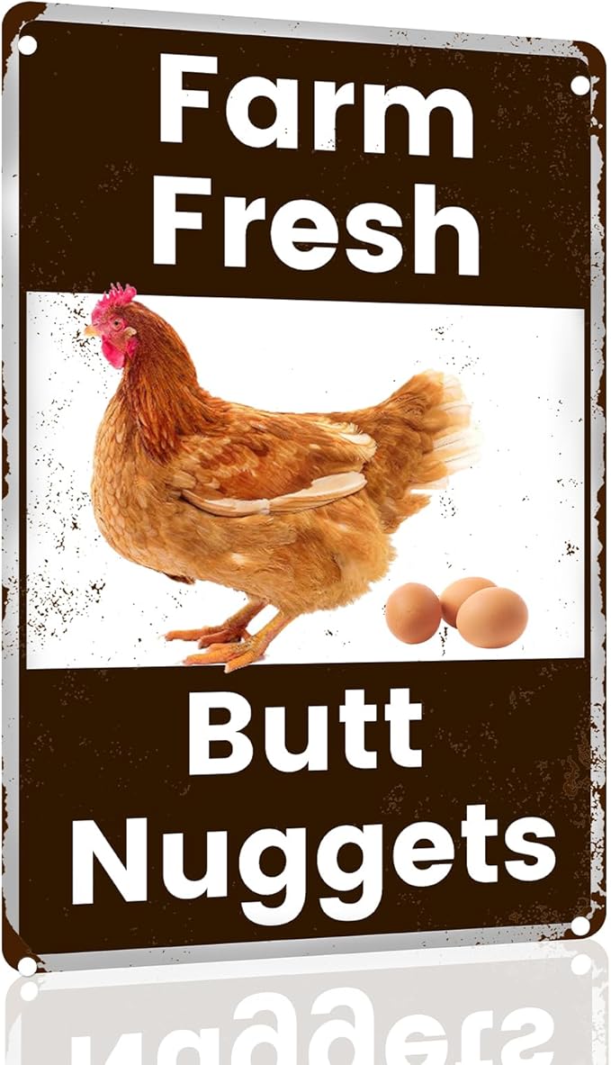 Vintage Metal Tin Sign - Farm Fresh Butt Nuggets -Chicken Egg Sale Market Farm Barn Bathroom Yardr Themed Gifts Rustic Poster Art Retro Decor 8x12 Inch