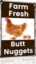 Vintage Metal Tin Sign - Farm Fresh Butt Nuggets -Chicken Egg Sale Market Farm Barn Bathroom Yardr Themed Gifts Rustic Poster Art Retro Decor 8x12 Inch